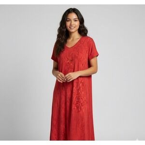 LulaRoe Maxi Dress Womens XS Red V Neck Short Sleeve Casual Lightweight Comfy